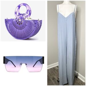 LOVE BONITO BLUE PLEATED WIDE LEG JUMPSUIT- PRELOVED - SIZE 8